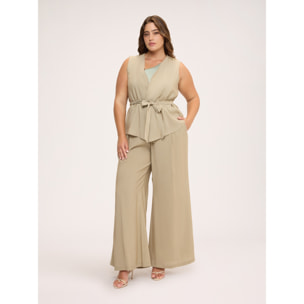 Fiorella Rubino - Pantalones Wide Leg en mezcla de modal - Beige
