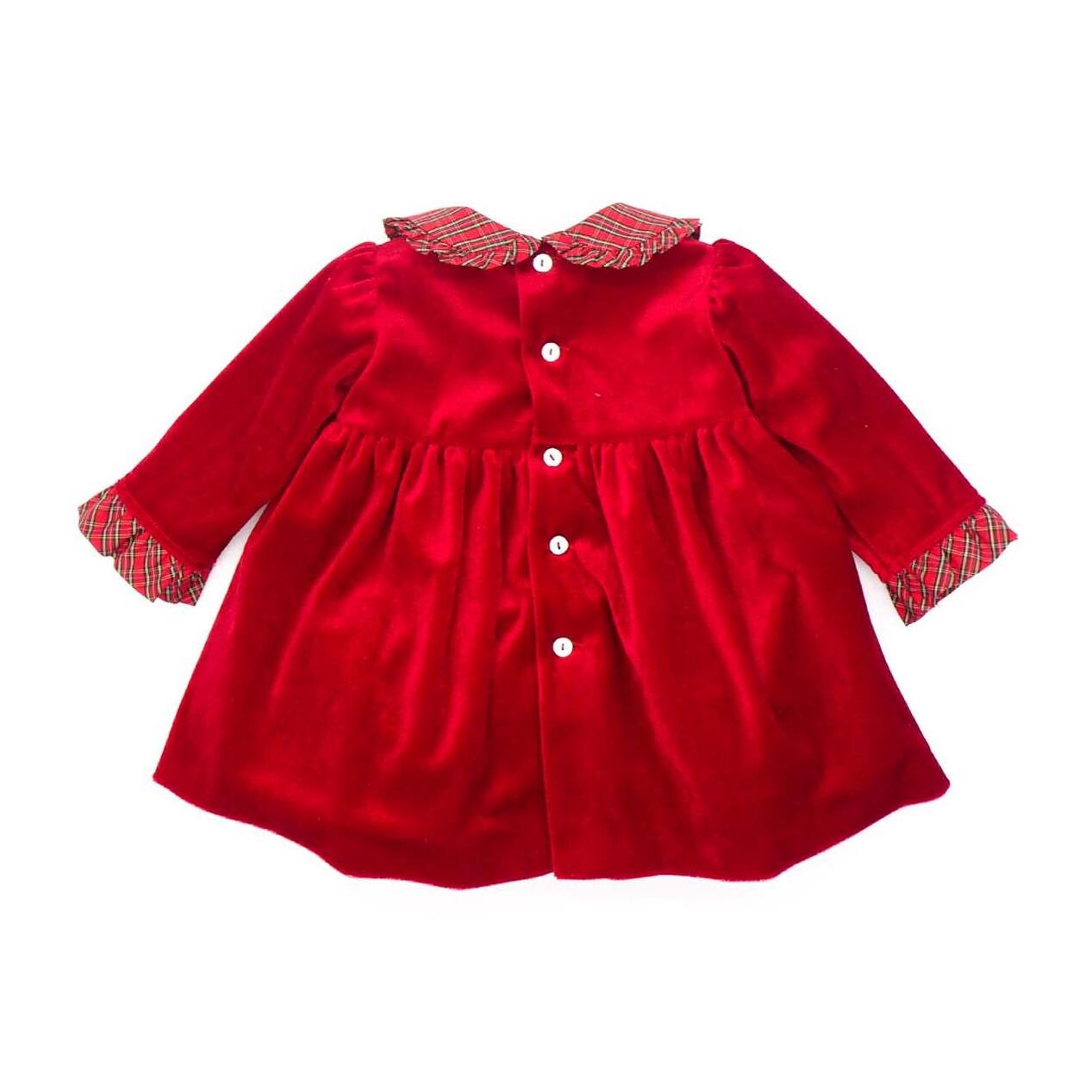 Vestido de terciopelo con cuello y lazo de cuadros rojo