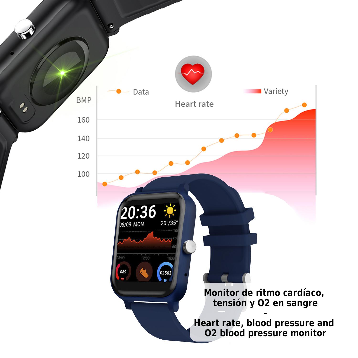 Smartwatch H10 con cardiofrequenzimetro, pressione sanguigna e monitor O2. 8 modalità sportive.