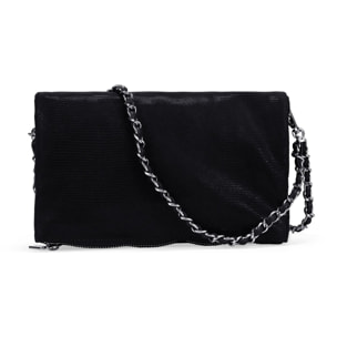 Bolso con solapa negro y asas de cadena