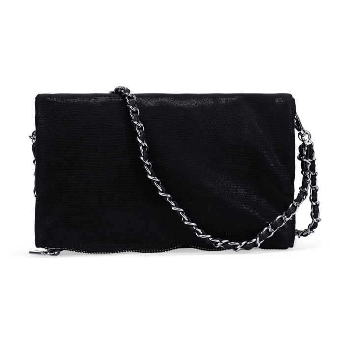 Bolso con solapa negro y asas de cadena