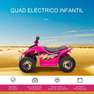 Quad Eléctrico para Niños de 18-36 Meses Vehículo Eléctrico Cuatrimoto a Batería 6V con Avance y Retroceso Carga Máx. 20 kg 72x40x45,5 cm Rosa