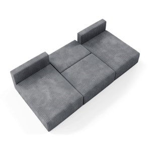 ELIOR - Canapé panoramique convertible 5 places en côtelé gris