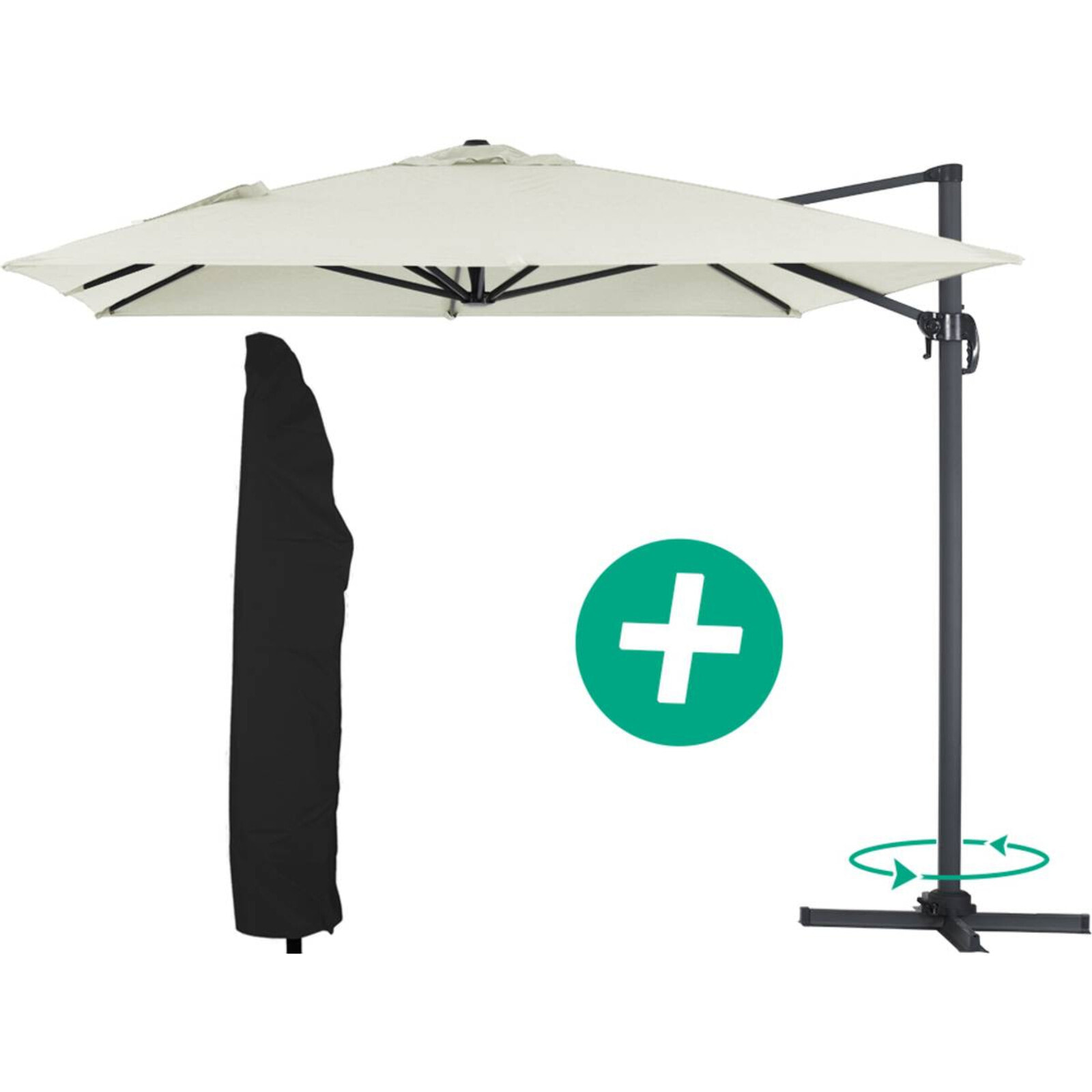 Parasol jardin déporté Alu "Sun 4" - Rectangle - 3 x 4 m + Housse de protection - Ecru