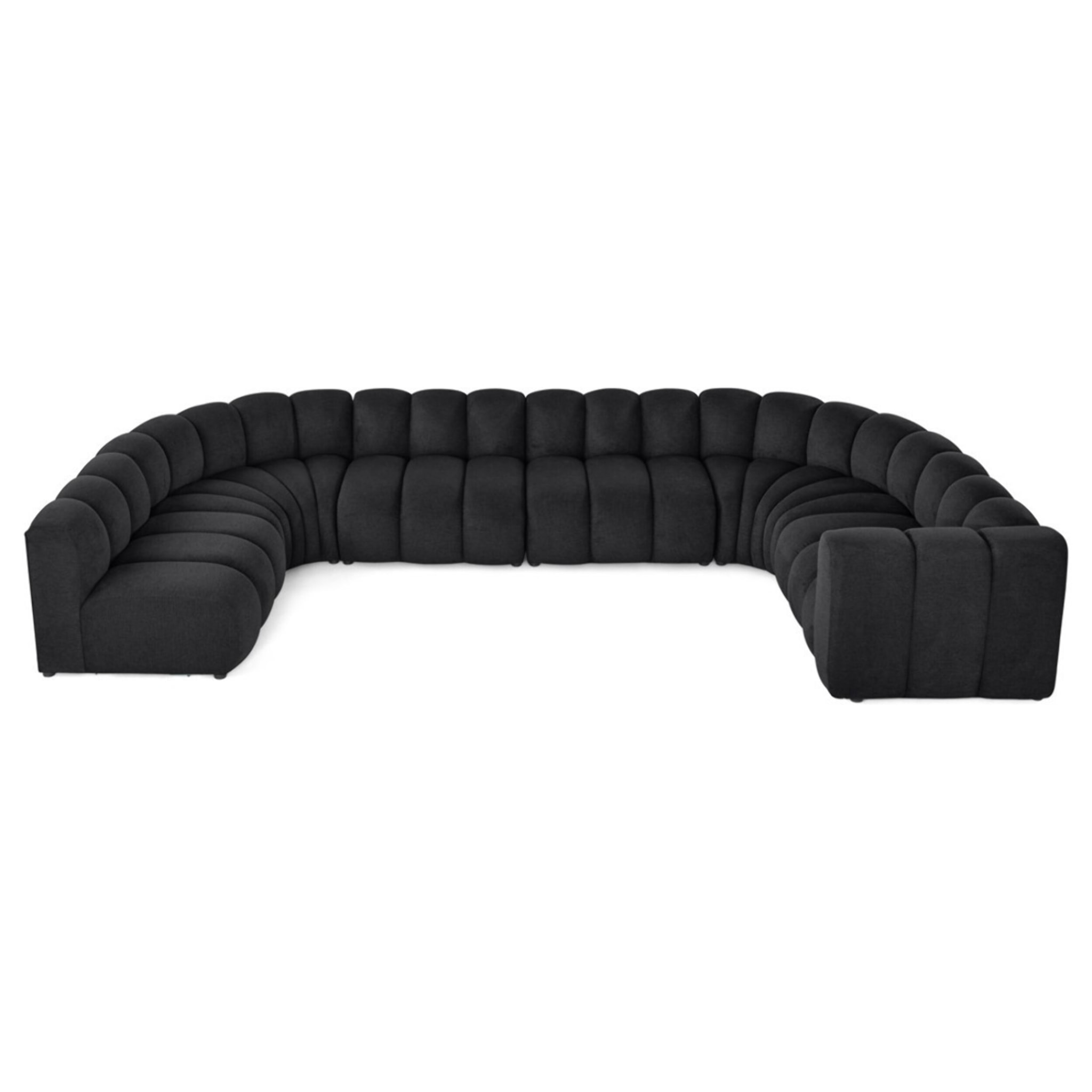 Debbie - canapé modulable panoramique d'angle gauche 7 places en tissu texturé - Noir