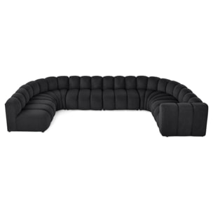 Debbie - canapé modulable panoramique d'angle gauche 7 places en tissu texturé - Noir