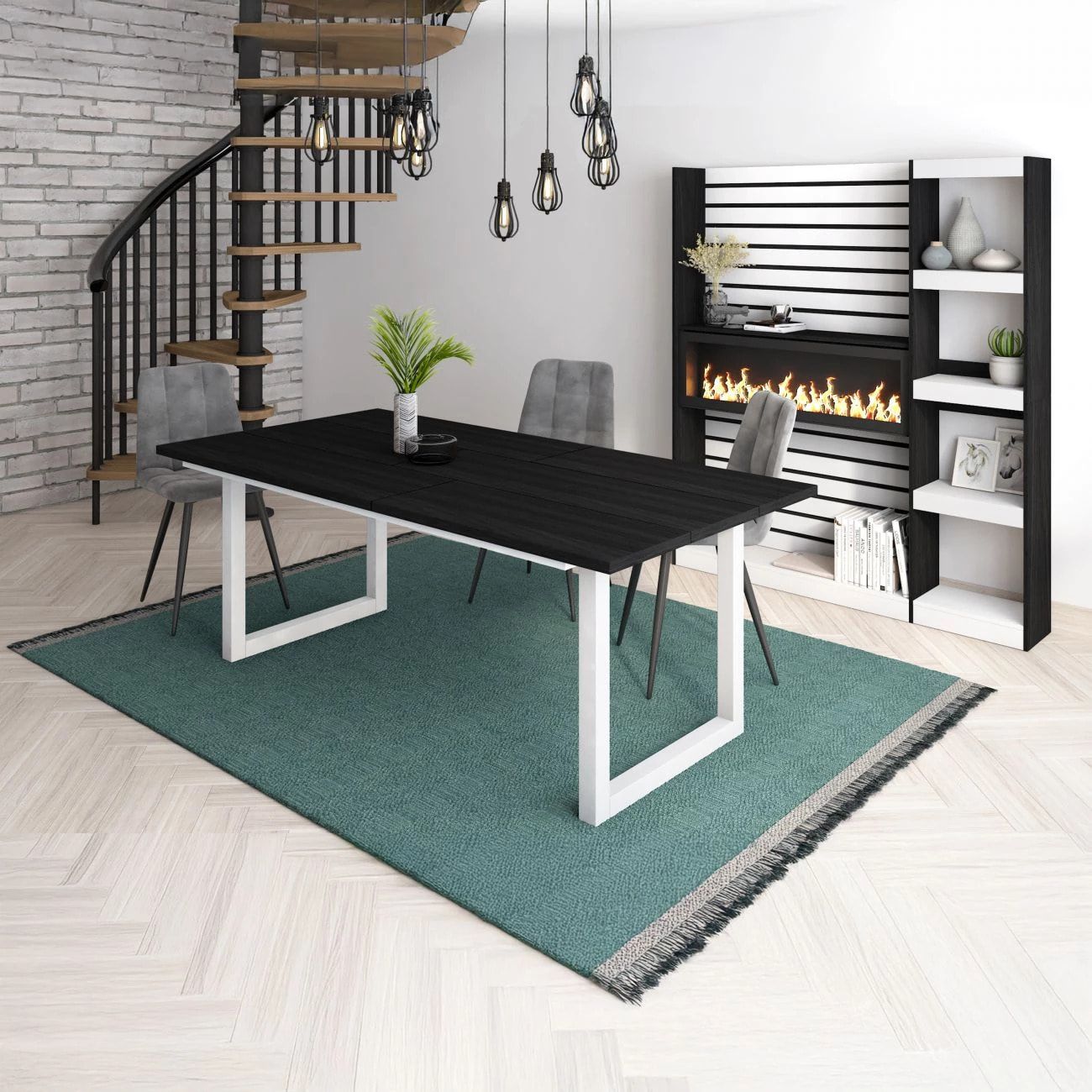 Mesa de comedor Altea 200 Negro Blanco