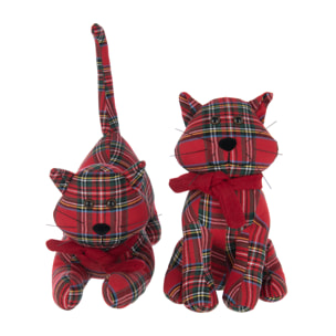 J-Line butoir de porte Chat à carreaux - polyrésine - rouge/vert - lot de 2