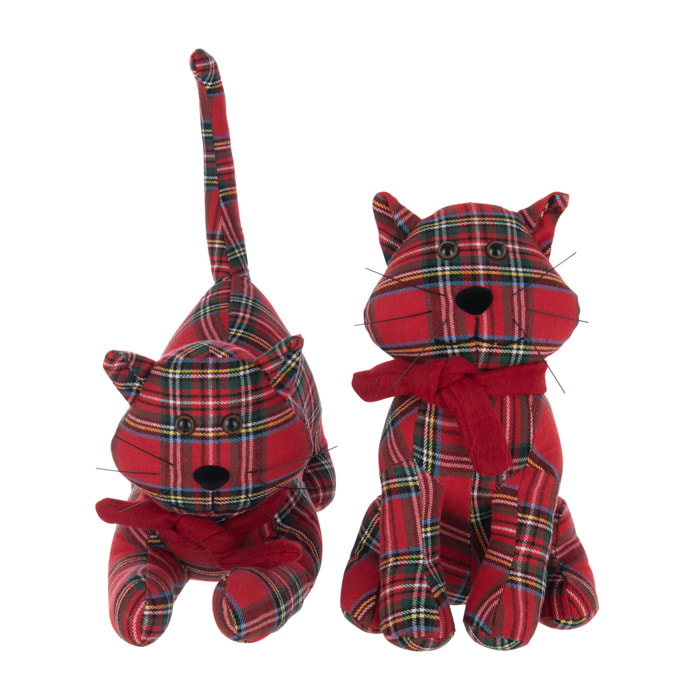 J-Line butoir de porte Chat à carreaux - polyrésine - rouge/vert - lot de 2