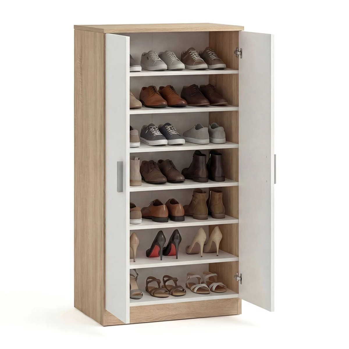 Zapatero de 2 puertas en blanco mate y roble canadian 55x108 cm Liam Roble Canadian - Blanco Artik (Blanco Mate)