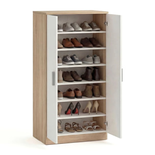 Zapatero de 2 puertas en blanco mate y roble canadian 55x108 cm Liam Roble Canadian - Blanco Artik (Blanco Mate)