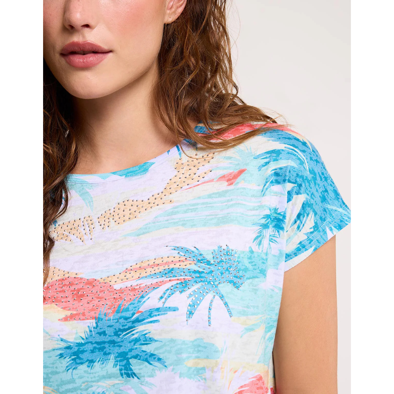 Camiseta Tropical Azul y Coral - Awuli