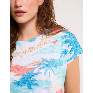 Camiseta Tropical Azul y Coral - Awuli