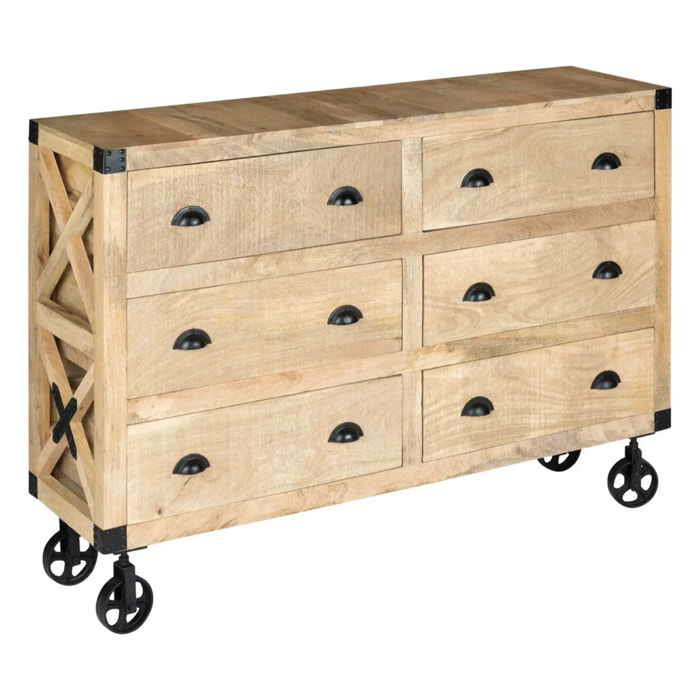 Buffet 6 tiroirs "Silas" manguier 150x40cm