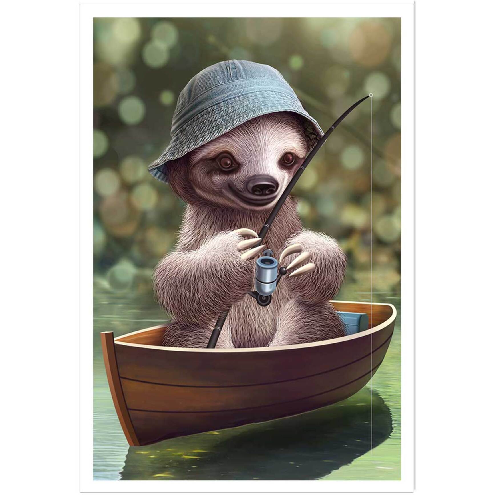 Affiche enfant paresseux à la pêche  Affiche seule