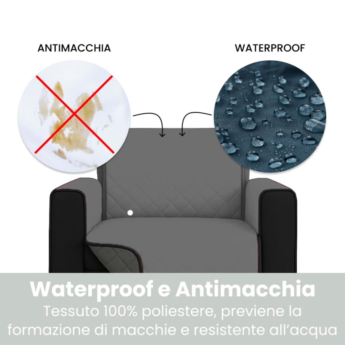 INTRECCI Copripoltrona Grigio Chiaro/Grigio Scuro Bicolore Antimacchia Waterproof Facilmente Lavabile con Elastico Misure Multiple Salva Divano Reversibile Certificazione Oeko Tex
