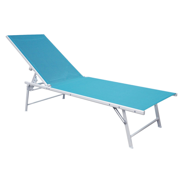 Lot de 2 bains de soleil pliants SICILIA en textilène bleu - structure blanche