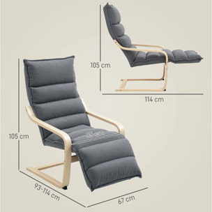 Sillón de Salón con Reposapiés Ajustable, Butaca de Salón Tapizada en Terciopelo, Marco de Madera, Sillón de Relax para Dormitorio, Oficina, Estudio, 67x93x105 cm, Gris Oscuro