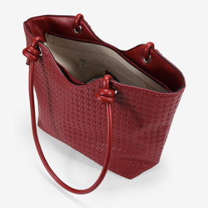 Bolso de hombro rojo con flores grabadas