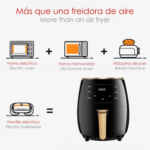Freidora de aire 6L, 1400W. Panel táctil, programas de cocinado y modos manuales, rejilla antiadherente.