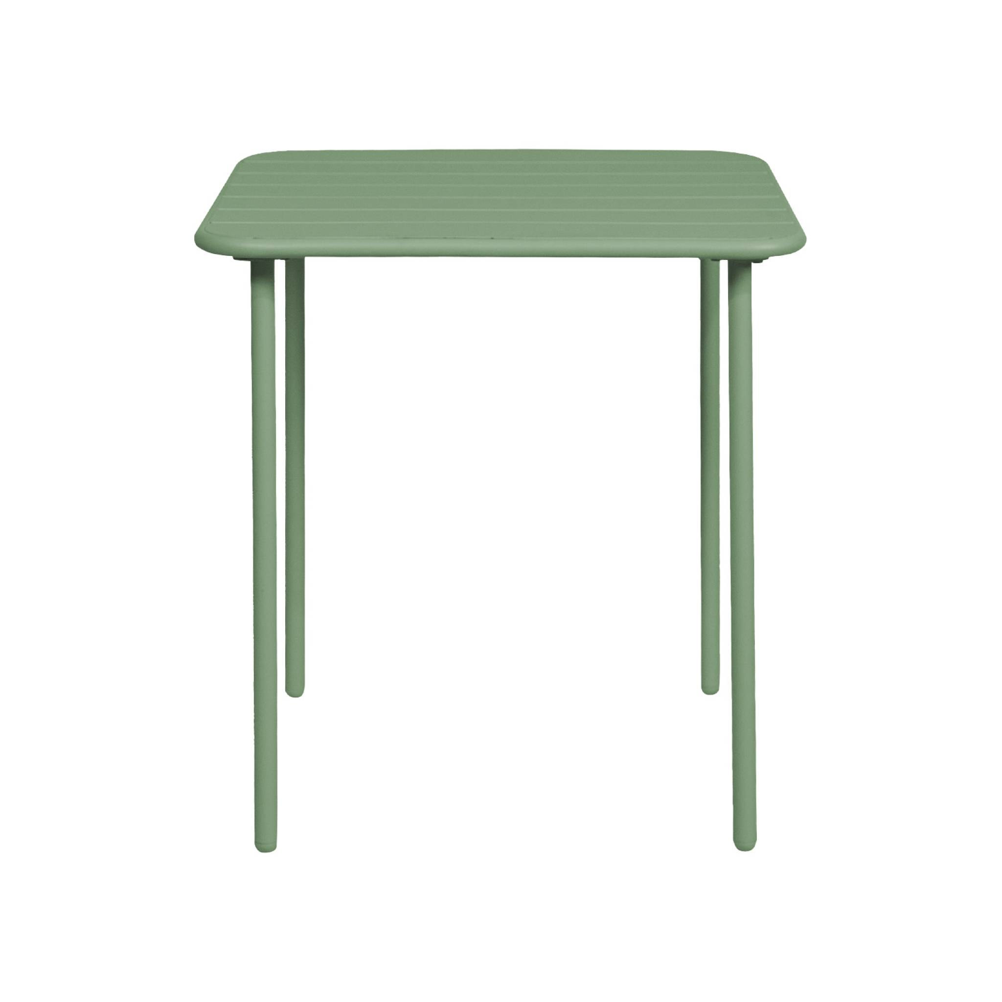 Table de jardin métal 2 places. vert. Amelia. 70x70cm. traitement antirouille. lattes et bords arrondis