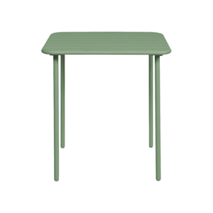 Table de jardin métal 2 places. vert. Amelia. 70x70cm. traitement antirouille. lattes et bords arrondis