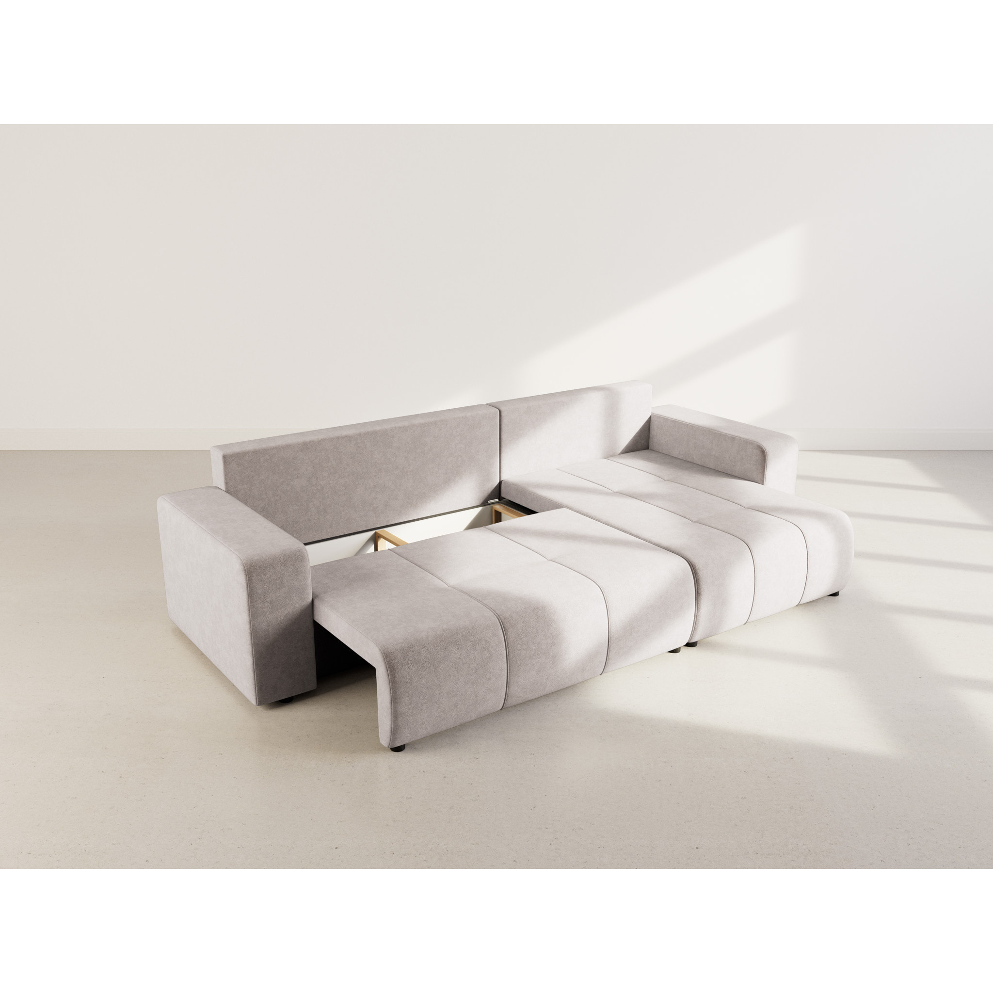 Nicole - Canapé d'angle réversible 5 places convertible avec coffre en tissu - Gris clair