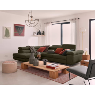 Zaria - canapé d'angle gauche - convertible avec coffre et têtières réglables - 5 places - en velours côtelé - Vert