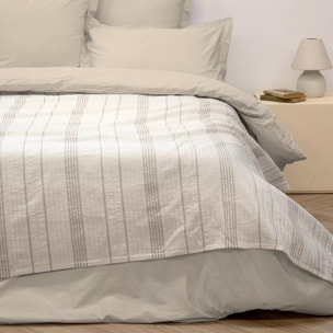 Couvre-lit pur coton lavé 450 g/m² rayé blanc beige Gordes blanc