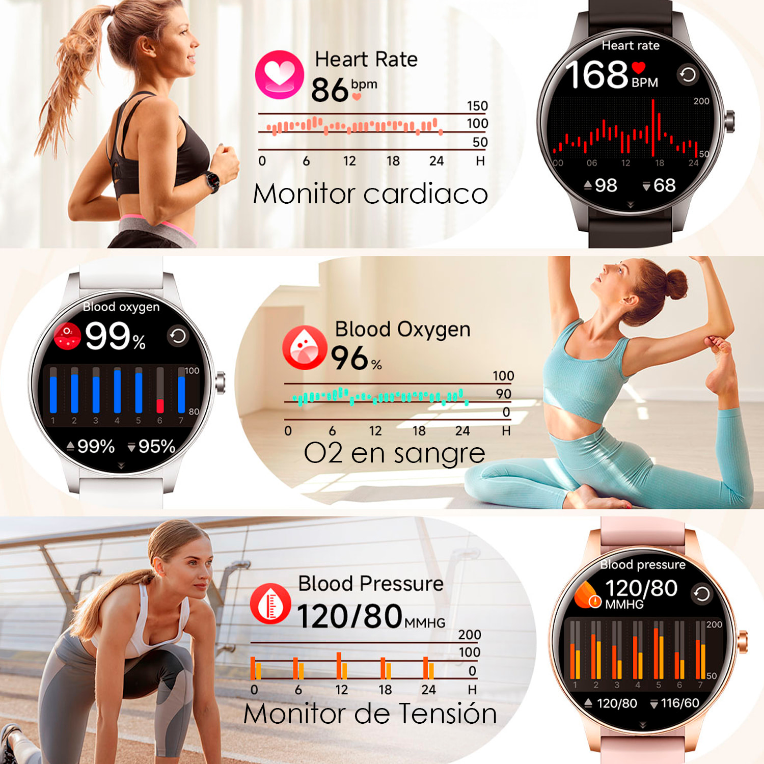 Smartwatch QS80 con llamadas BT, notificaciones push. Monitor deportivo y de salud.