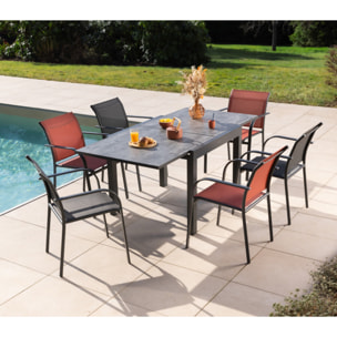 Ensemble table et chaises de jardin  - anthracite et terracotta - HONFLEUR BEZIERS ARDOISE