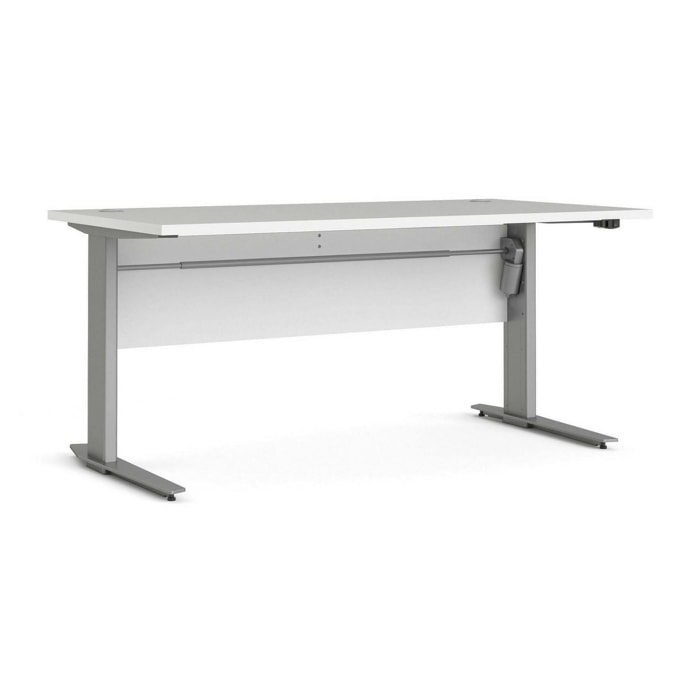 Scrivania Gonu, Scrittoio multiuso, Tavolo per ufficio porta PC, Piano di lavoro, 150x80 h119 cm, Bianco e Grigio
