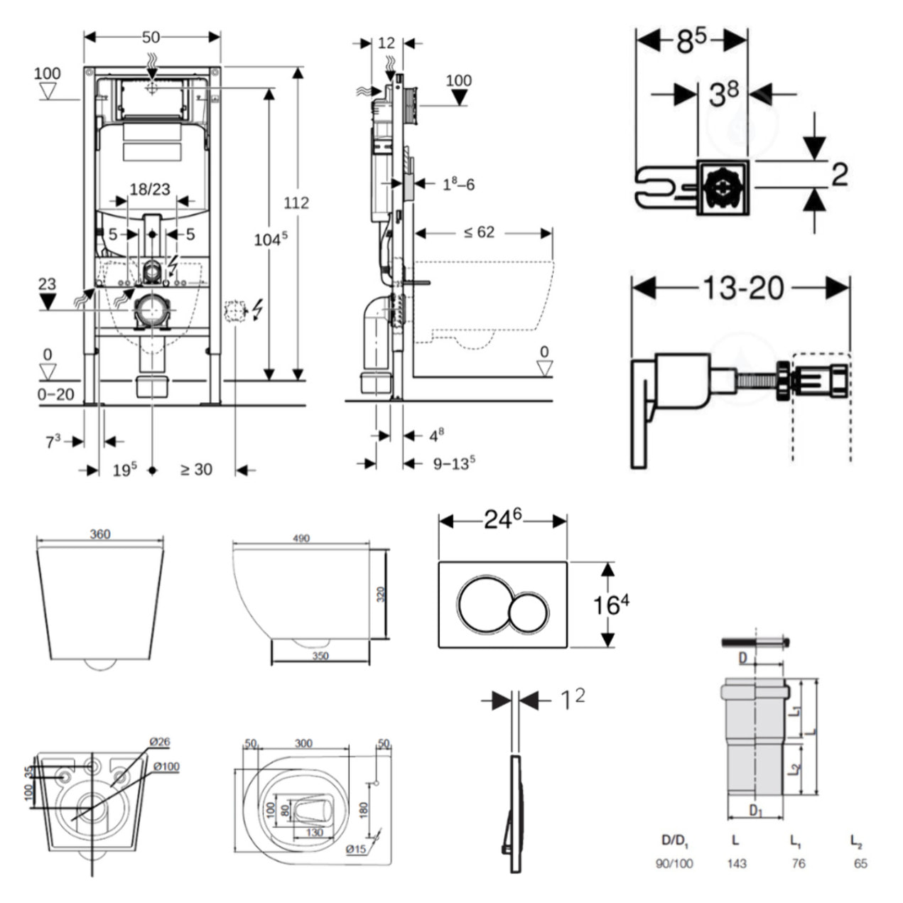 Duofix pack WC bâti-support + WC suspendu sans bride Ceramia PixL avec abattant SoftClose + plaque (GECEPXWT02-FR)
