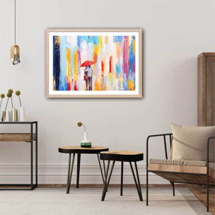 Affiche parapluie rouge Affiche + cadre en bois - Chêne