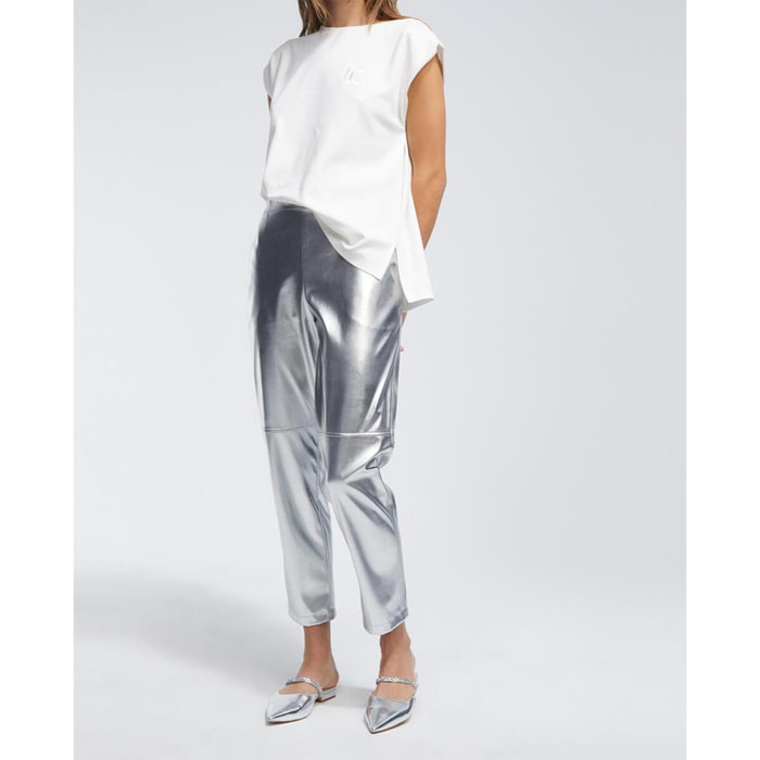 Pantaloni effetto pelle argento