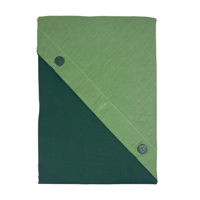 Completo Lenzuola Bicolor Estate/Inverno 100% Cotone Tinta Unita Amici Verde Sottobosco/Verde