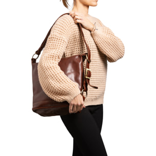 Borsa a secchiello  da donna In Vera pelle Made in Italy 34x33x15 cm