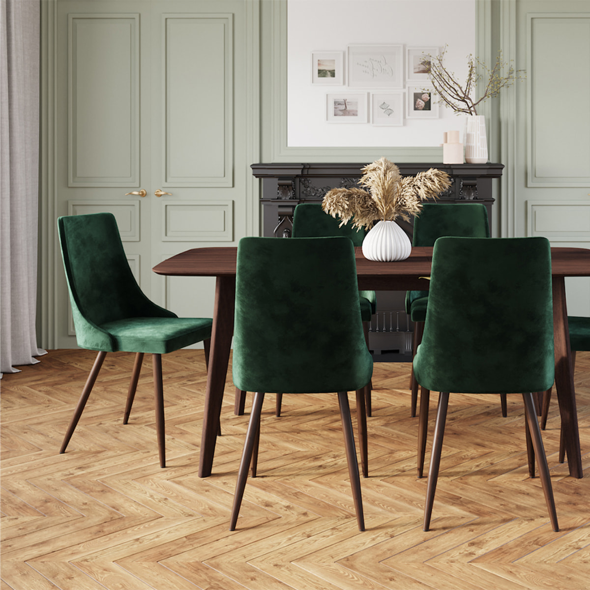 Pack 4 chaises en velours jaune et vert - Vinni