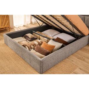 Lit coffre 2 places 160x200 cm en tissu texturé taupe HONO