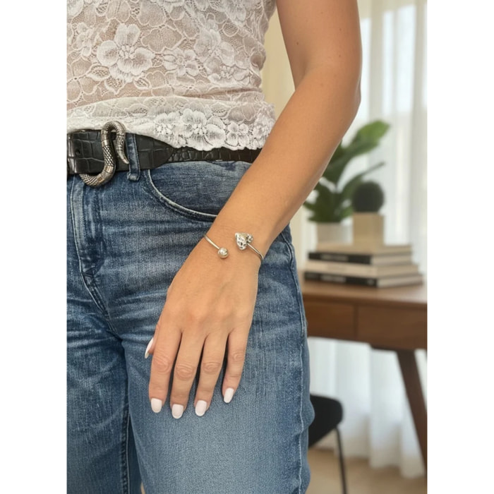 Pulsera corazón y bola ajustable plata 10µ