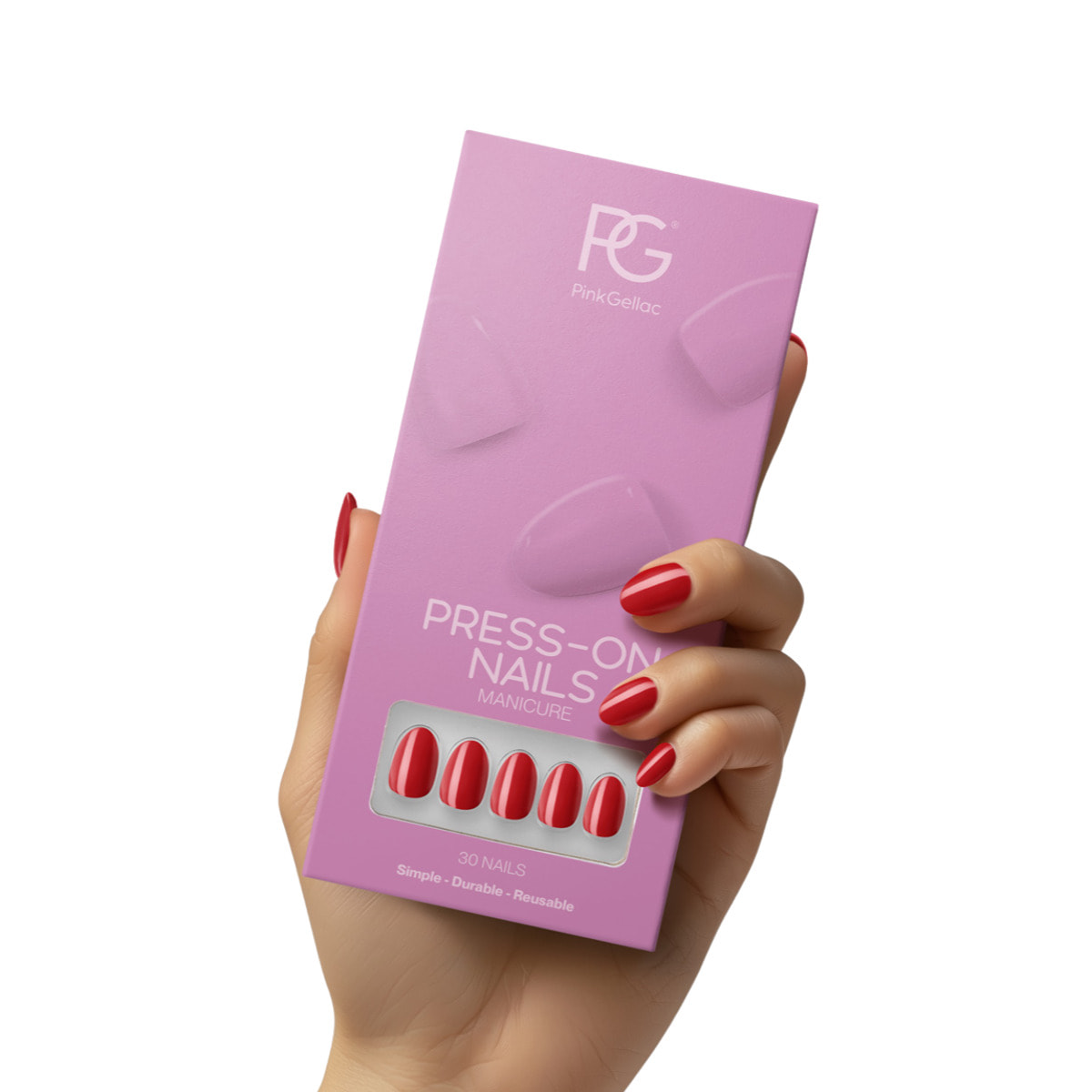 Pink Gellac - 109 Lipstick Red - rond court - Faux ongles à presser - Faux-ongles réutilisables - Press-on nails