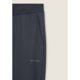 Pantaloni regular in felpa garzata con fondo in costina