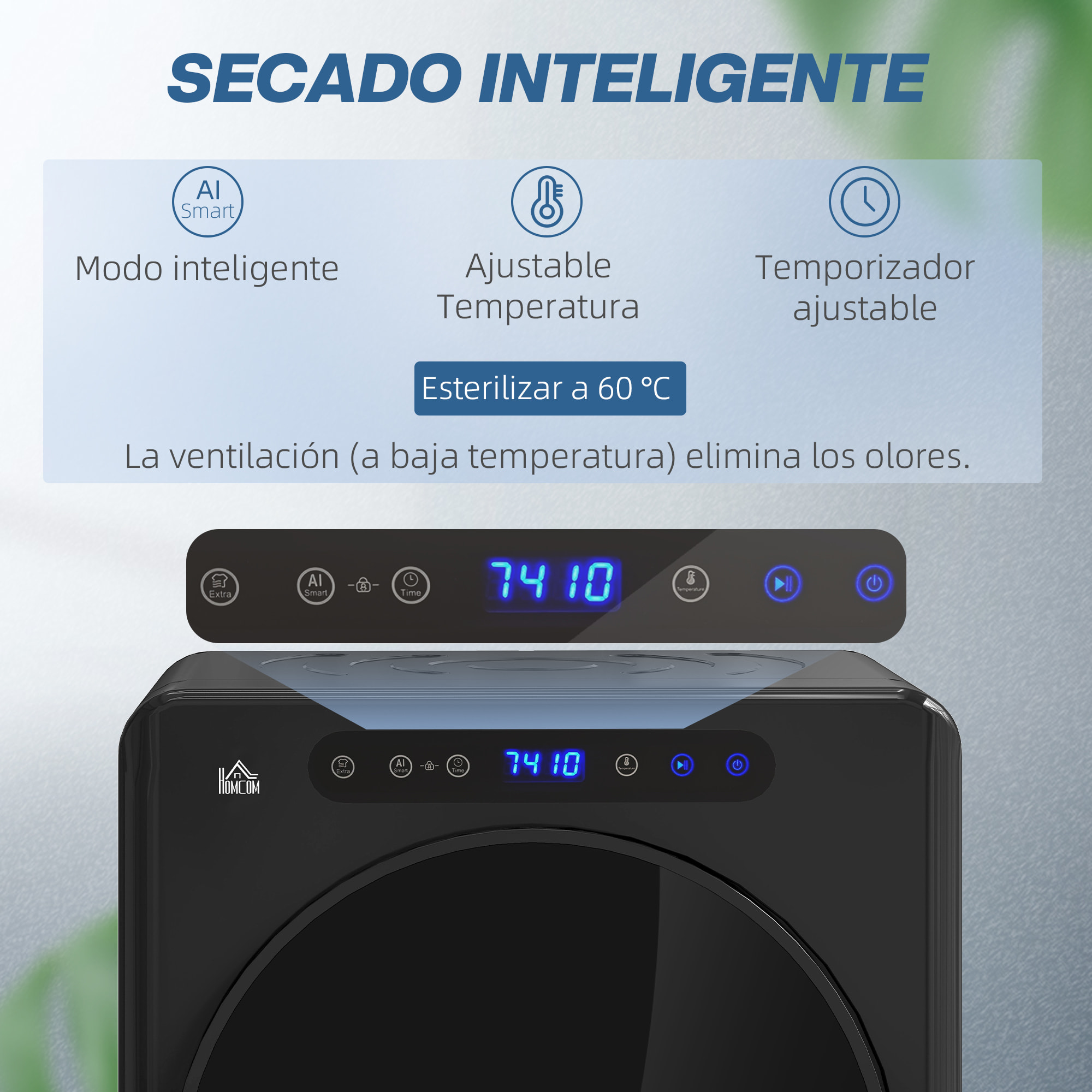 Secadora de Evacuación 5 KG Secadora de Ropa 1000W Función Antiarrugas Función Esterilizar Temporizador Pantalla LED Táctil Tambor Inox Negro