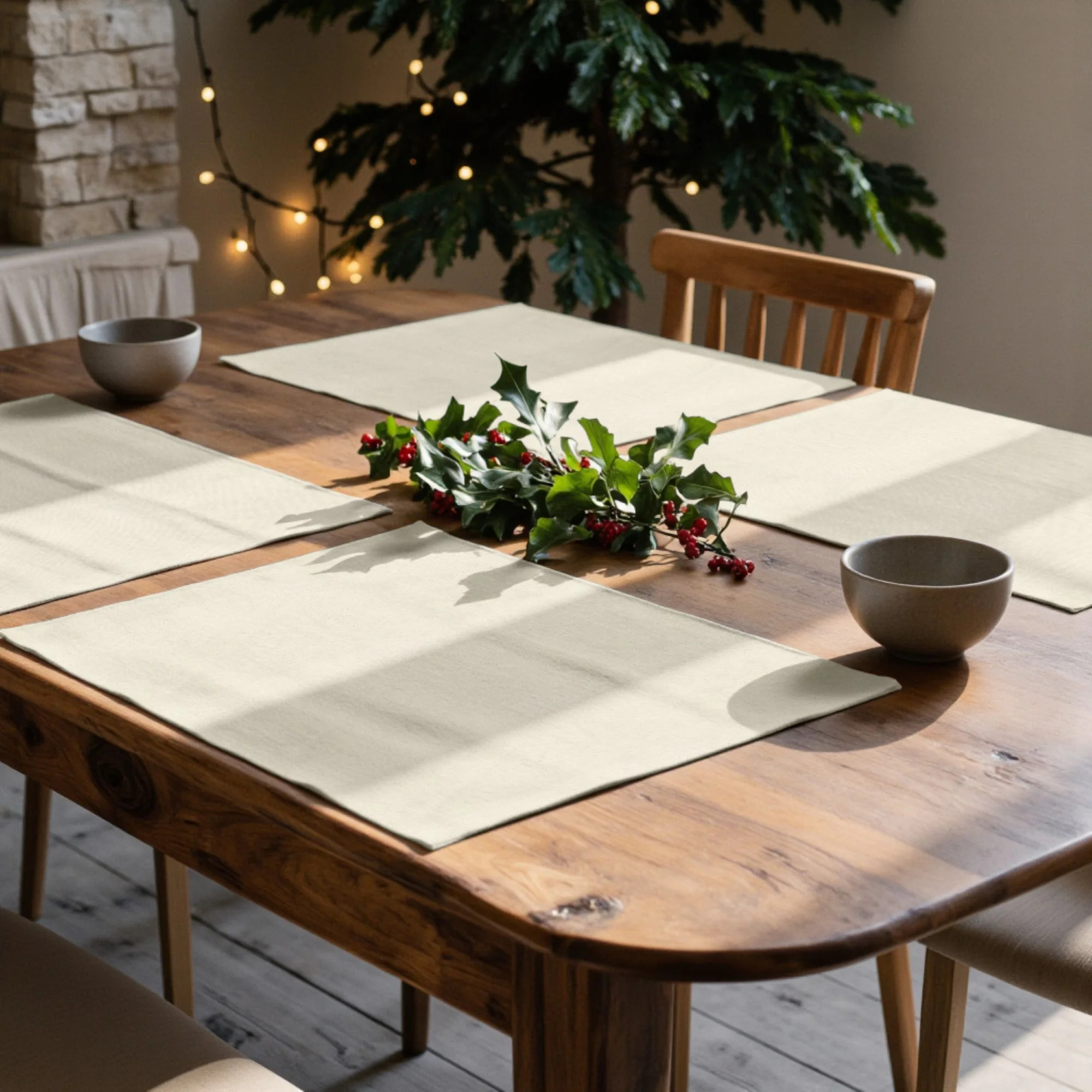 Lot de 4 sets de table anti-taches Naturel
