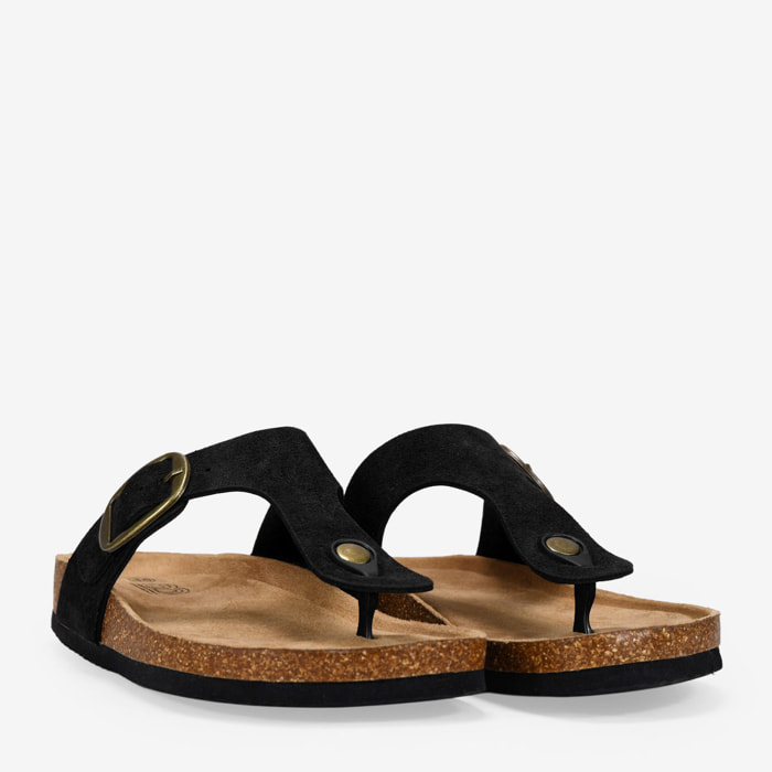 Sandalias de dedo negras en piel