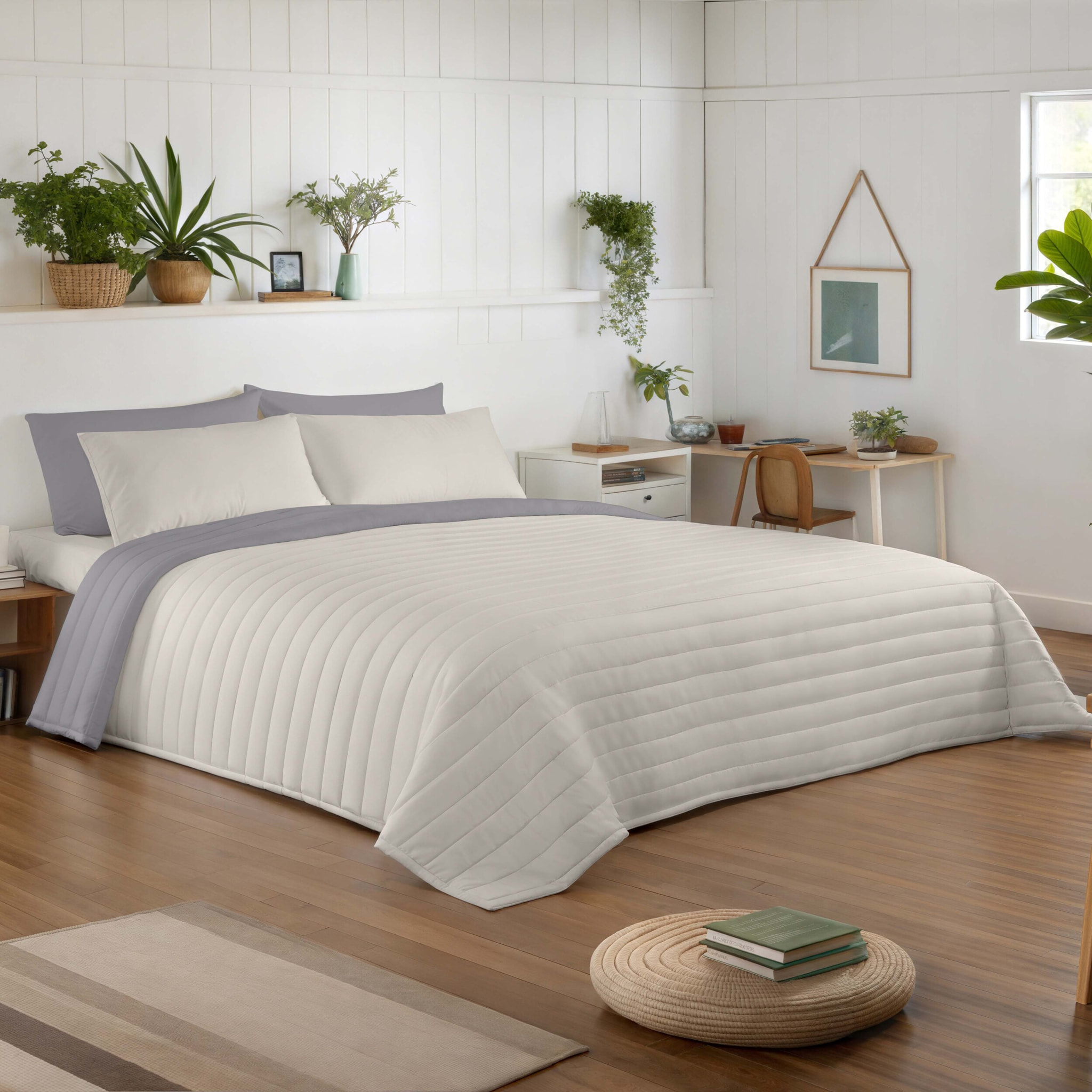 Icehome - Colcha Bouti - Lisa - Reversible - 100% Microfibra - 70 gr/m² - L.807 Gris/L.198 Piedra