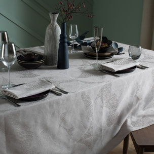 Nappe pur coton motif jacquard beige Mille gouttes nacre