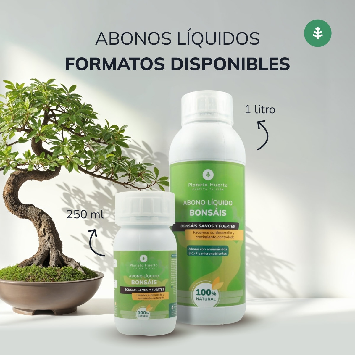 PLANETA HUERTO | Abono Líquido Bonsáis 1 Litro: Fertilizante Líquido Especializado - Abono Bonsai para el Desarrollo Controlado y Saludable de Bonsáis con Nutrición Completa