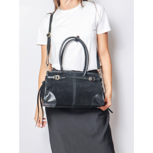 Borsa a spalla da donna Made in Italy - Modello Novara Ultra - Pelle scamosciata - 31.5 x 20.0 x 14.0 cm