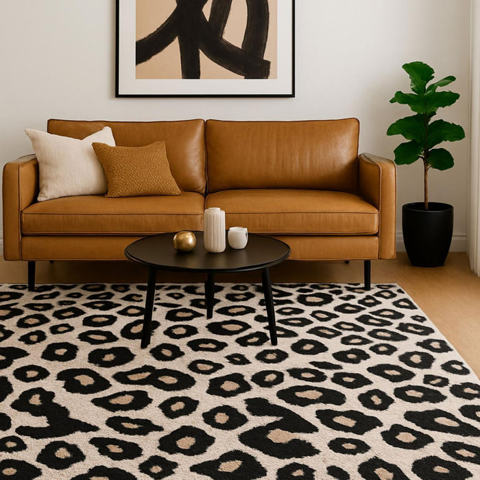 tapis salon fauve Beige et marron motif animalier